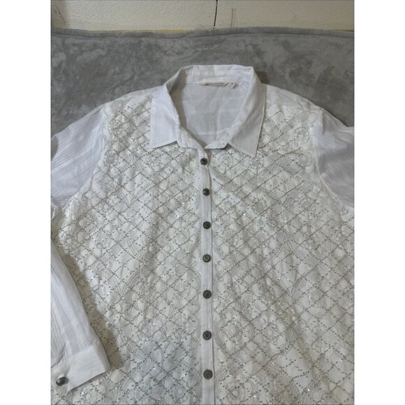Women’s Soft Surroundings Button Up Blouse embroidered beaded White Plus 3X - Picture 6 of 14